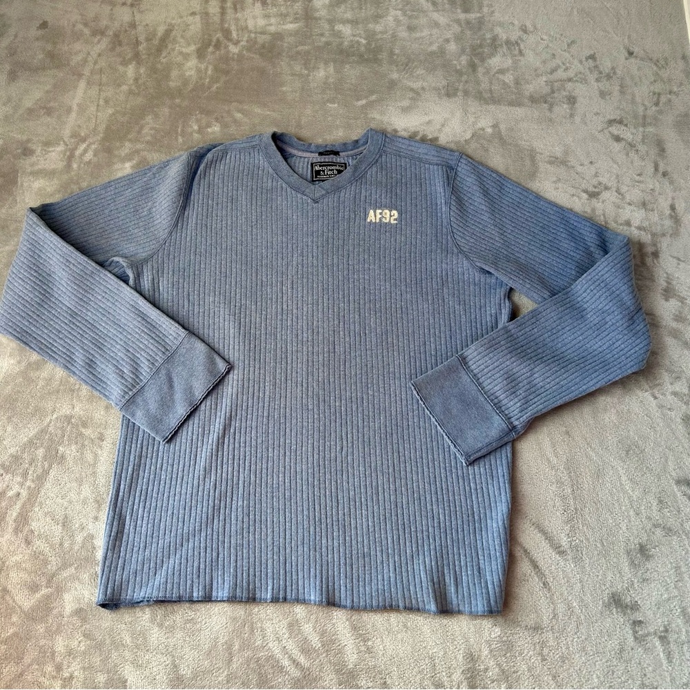 Abercrombie Fitch Muscle Sweater Ribbed Mens XL Blue Pullover Cotton Soft